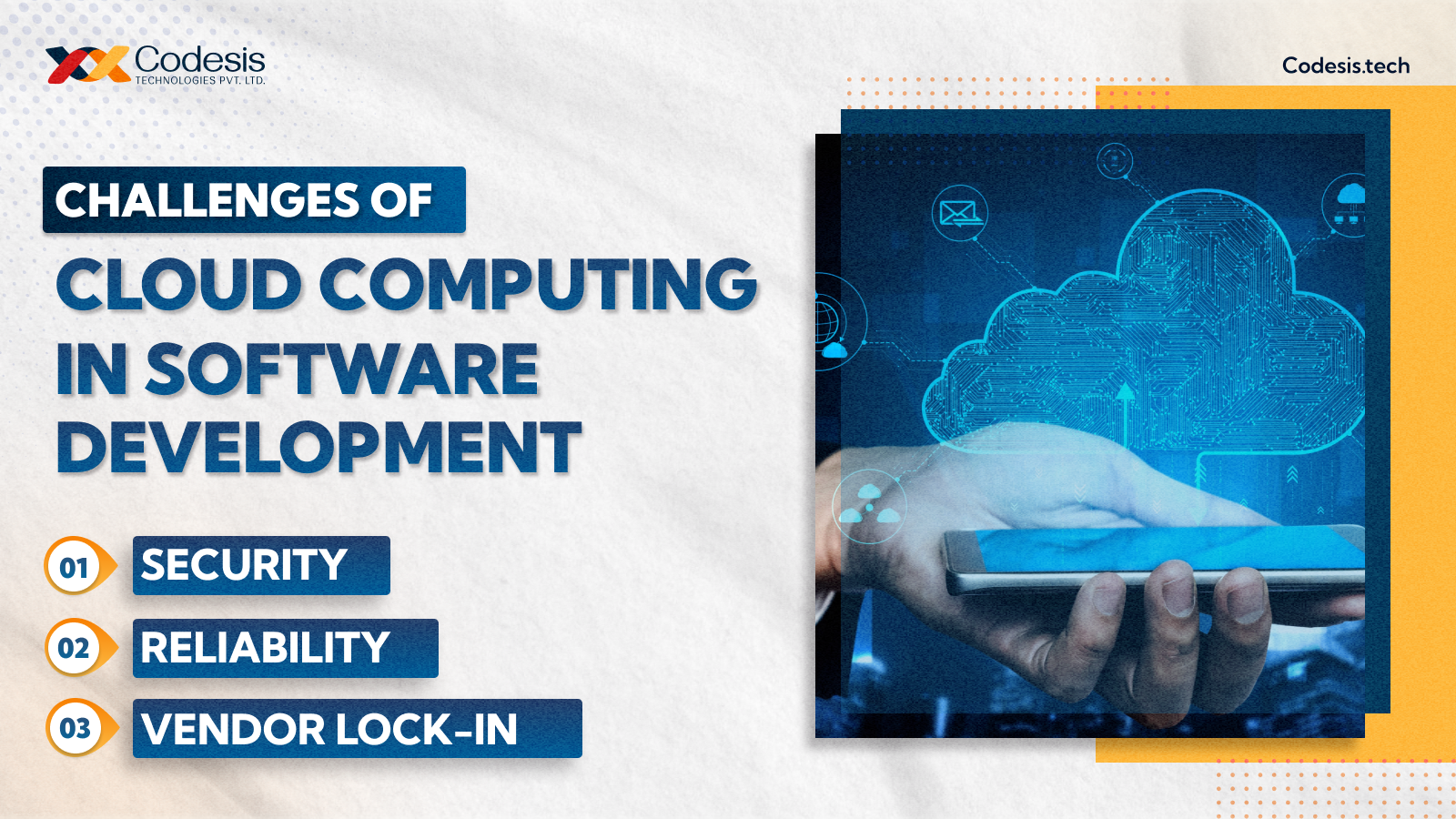 an image showing challenges of Cloud computing in software development with the image of a person holding a phone and cloud emerging from it