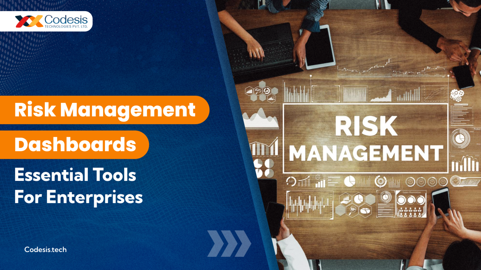 an image of a risk management dashboard with employees workinh on the wodden table